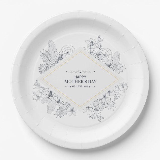 Elegant Vintage Happy Mother's Day | Paper Plate (Front)