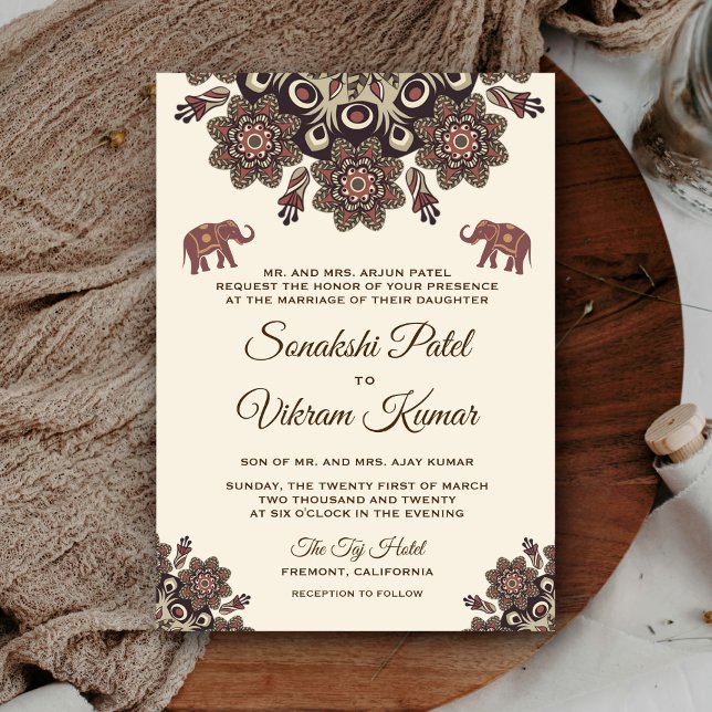 Elegant Vintage Henna Indian Wedding Invitation (Creator Uploaded)