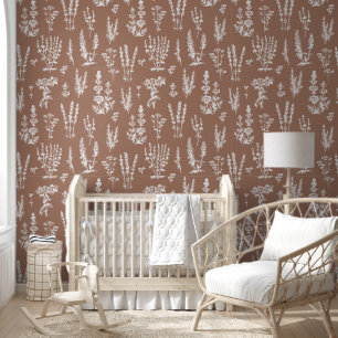Elegant Vintage Herbal Garden Mocha Brown Wallpaper