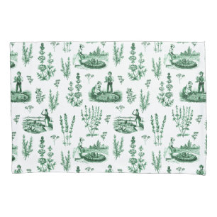 Elegant Vintage Herbal Garden Sage Green Toile Pillowcase