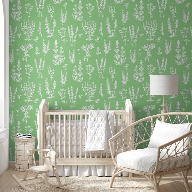 Elegant Vintage Herbal Garden Sage Green  Wallpaper (Kids)