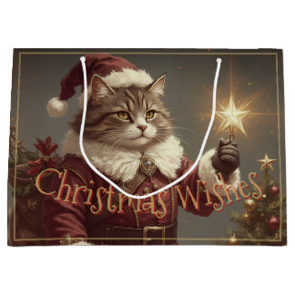 Elegant Vintage Holiday Cat Large Gift Bag