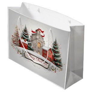 Elegant Vintage Holiday Festive Merry Christmas Large Gift Bag