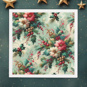 Elegant Vintage Holly and Berry Christmas Greenery Napkin