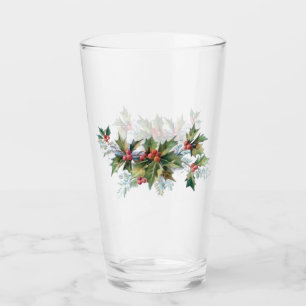 Elegant Vintage Holly and Pine Glass