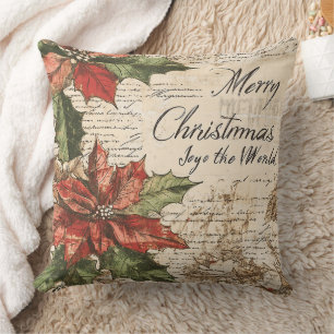 Elegant Vintage Holly Christmas Pattern Cushion