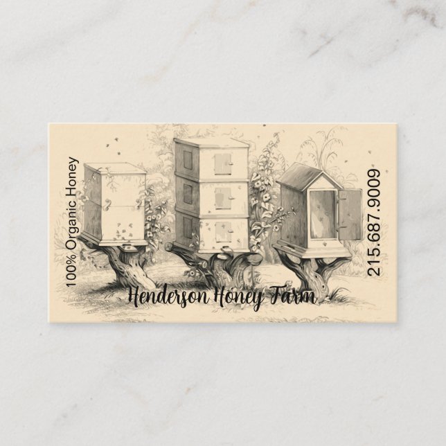 Elegant Vintage Honey Bee Hives Business Card (Front)