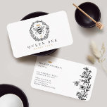 Elegant Vintage Honey Queen Bee Black & White Busi Business Card<br><div class="desc">Elegant vintage style honey-themed business card design. The design features our own original hand-drawn vintage-style queen honey bee with an elegant golden crown above the queen bee. A beautiful rustic vintage style floral wreath frames the queen bee illustration A black background contrast beautifully with the queen bee illustration design. Customised...</div>