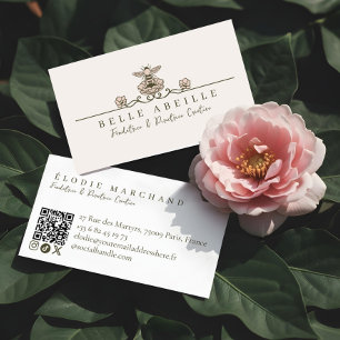 Elegant Vintage Honey Queen Bee Floral QR Code Business Card