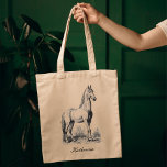 Elegant Vintage Horse Equestrian Script Name Tote Bag<br><div class="desc">Personalised elegant and sophisticated Equestrian Horse Riding Tote Bag with Custom Name or other text and a beautiful vintage illustration of a proud horse. Show your love for horses while carrying this tote bag or use it to take riding equipment with you. Makes also a great gift for your horse...</div>