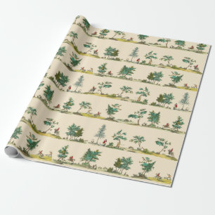 Elegant Vintage Horse Hunting Toile on Beige Wrapping Paper