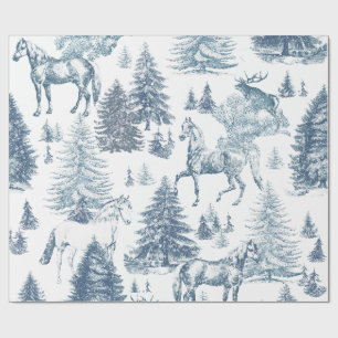 Elegant Vintage Horses Snowy Woods Toile  Wrapping Paper