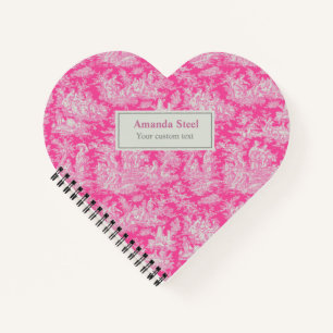 Elegant vintage hot pink toile de jouy heart notebook