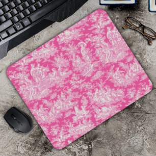 Elegant vintage hot pink toile de jouy  mouse mat