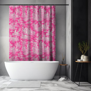Elegant vintage hot pink toile de jouy print shower curtain