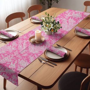 Elegant vintage hot pink toile de jouy printed short table runner