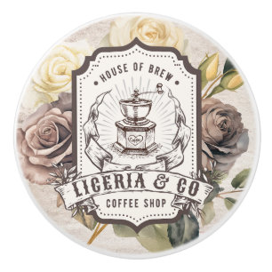 Elegant vintage house of brew Coffee shop Floral Ceramic Knob