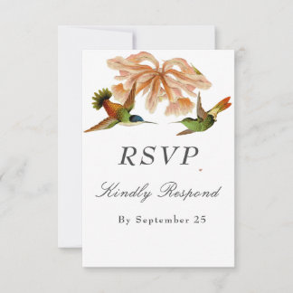 Elegant Vintage Hummingbird Watercolor Wedding RSVP Card