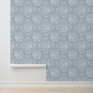 Elegant Vintage Hydrangea Bow Soft Blue Pattern Wallpaper
