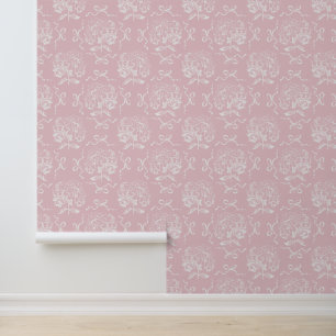 Elegant Vintage Hydrangea Bow Soft Pink Pattern Wallpaper