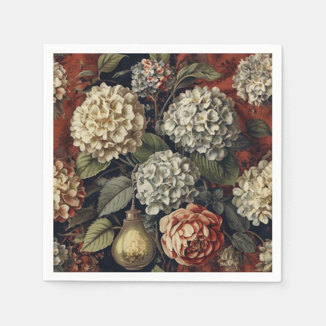Elegant vintage Hydrangea Floral Pattern  Napkin (Front)