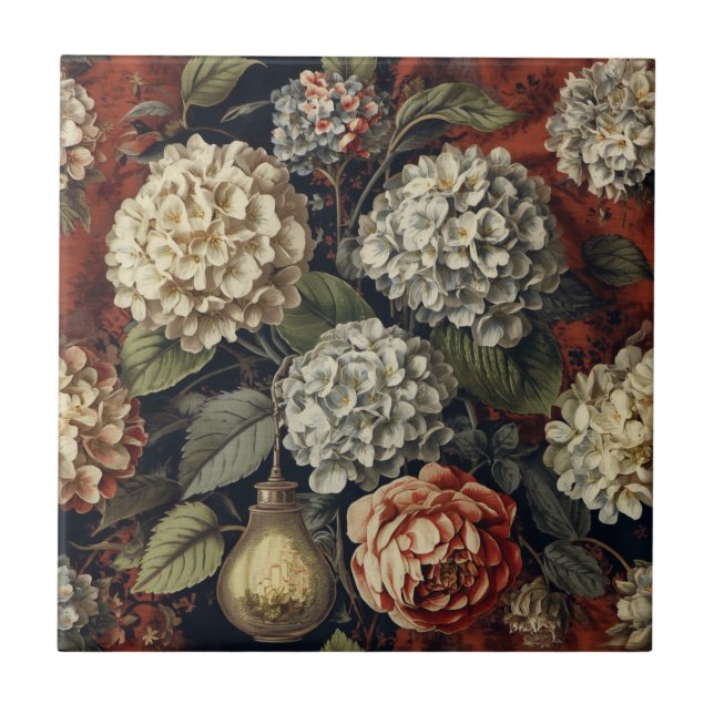 Elegant vintage Hydrangea Floral Pattern  Tile (Front)