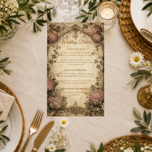 Elegant Vintage Hydrangea Wedding Enclosure Card (Creator Uploaded)