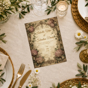 Elegant Vintage Hydrangea Wedding Invitation