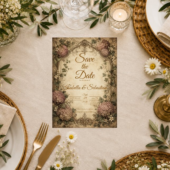 Elegant Vintage Hydrangea Wedding Save The Date (Creator Uploaded)