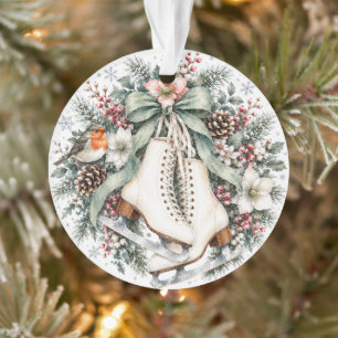 Elegant Vintage Ice Skates Personalised Christmas Ornament
