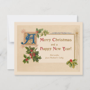 Elegant vintage illuminated Christmas card