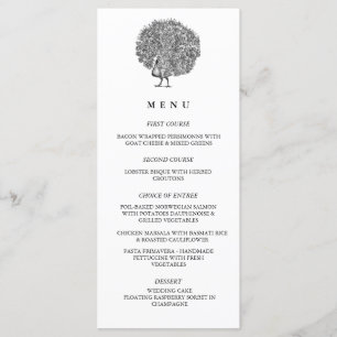 Elegant Vintage Illustration Peacock Wedding Menu