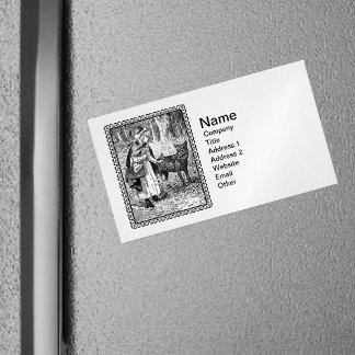 Elegant Vintage Illustration Riding Hood With Wolf Magnetic Business Card