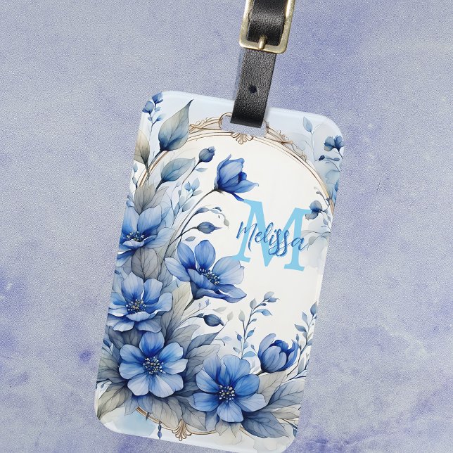 Elegant Vintage Indigo Blue Blossoms  Luggage Tag (Creator Uploaded)