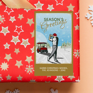 Elegant Vintage Inspired Golf Christmas Rectangular Sticker