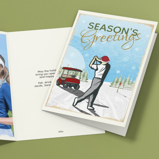Elegant Vintage Inspired Golf Photo Christmas Holiday Card (Creator Uploaded)