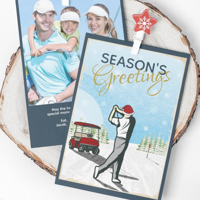 Elegant Vintage Inspired Golf Photo Christmas Holiday Card (Creator Uploaded)
