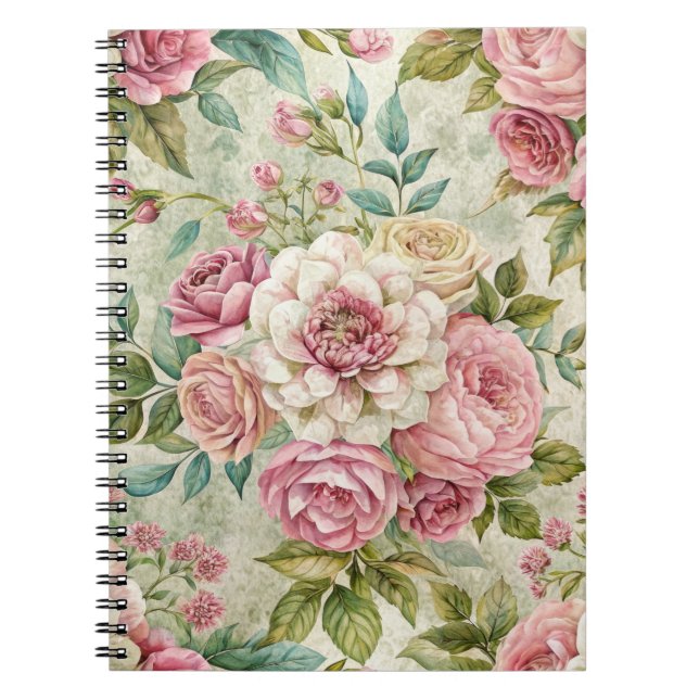 Elegant Vintage Inspired Pink Floral Notebook (Front)