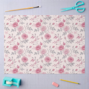 Elegant Vintage Inspired Pink Rose Decoupage Tissue Paper