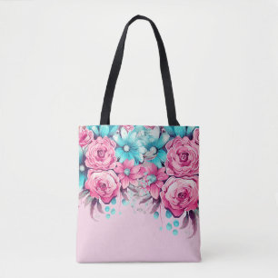 Elegant Vintage Inspired Pink & Teal Floral Tote Bag