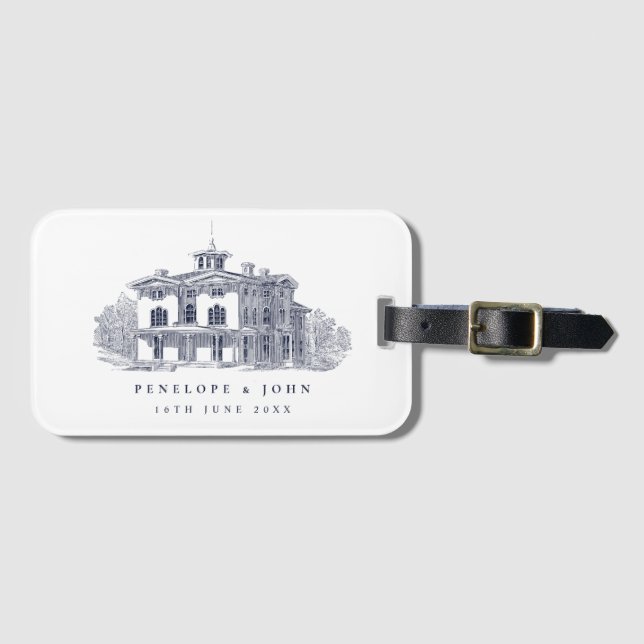 Elegant Vintage Italian Villa Destination Wedding Luggage Tag (Front Horizontal)