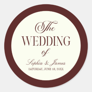 Elegant Vintage Ivory Dark Burgundy Wedding Classic Round Sticker