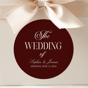 Elegant Vintage Ivory Dark Burgundy Wedding Classic Round Sticker