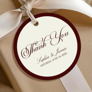 Elegant Vintage Ivory Dark Burgundy Wedding Favour Tags