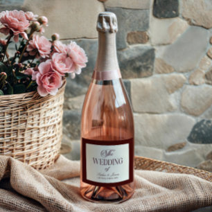 Elegant Vintage Ivory Dark Burgundy Wedding Sparkling Wine Label