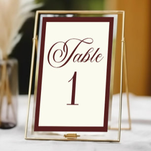 Elegant Vintage Ivory Dark Burgundy Wedding Table Number