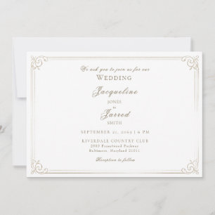 Elegant Vintage Ivory Gold Frame Wedding  Invitation