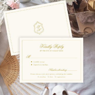 Elegant vintage ivory kindly reply wedding RSVP card