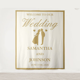 Elegant Vintage Ivory Wedding Welcome Backdrop Tapestry