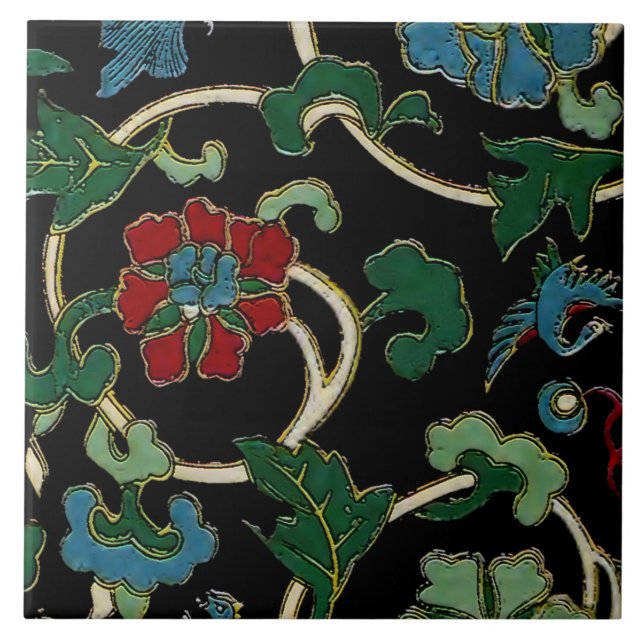Elegant Vintage Japanese Floral Tile (Front)